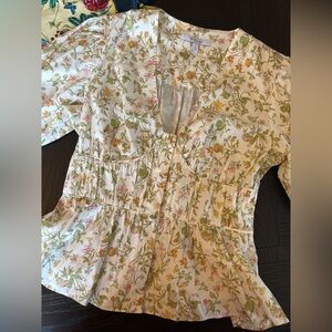 DEREK LAM 10 CROSBY Maureen floral- print Cotton Blend Poplin Top -NWOT